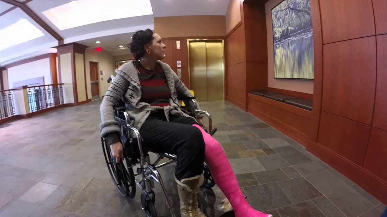 Her broken leg in the hospital