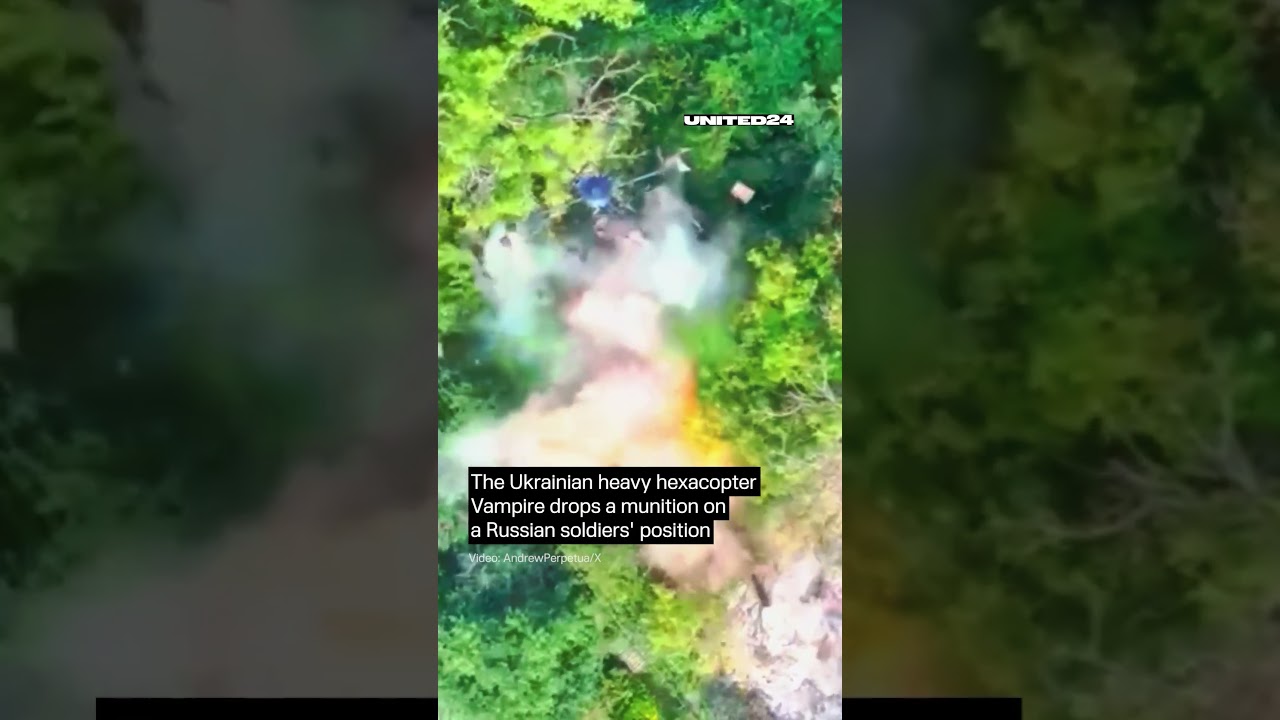 Ukraiński dron Wampir zrzuca ładunek na pozycję rosyjskich żołnierzy #wojnawukrainie #dron