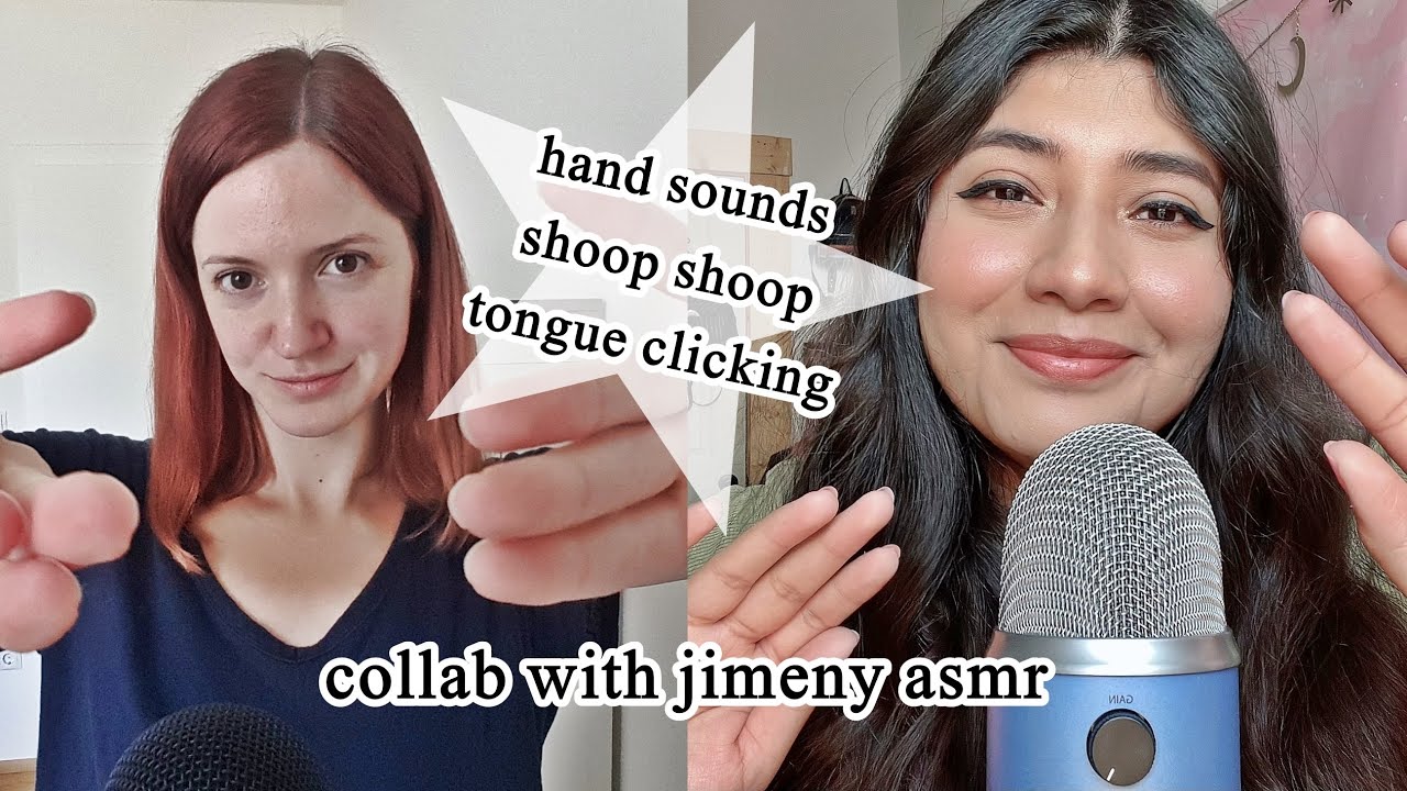 ASMR dry hand sounds with shoop trigger + tongue clicking - tingly COLLAB with Jimeny ASMR