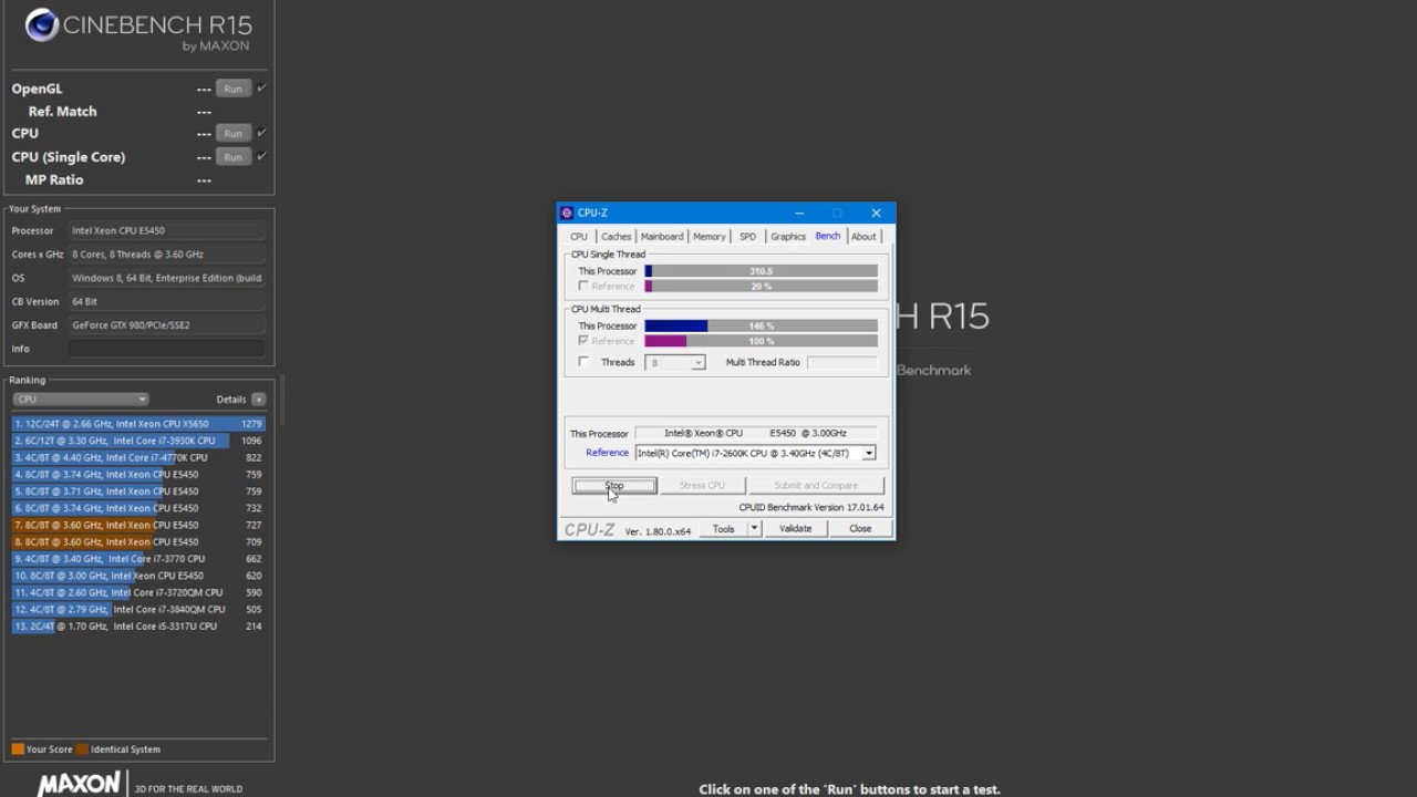 CPU-Z Bench 2x E5450@3,6 GHz Skulltrail D5400XS VS i7-2600k
