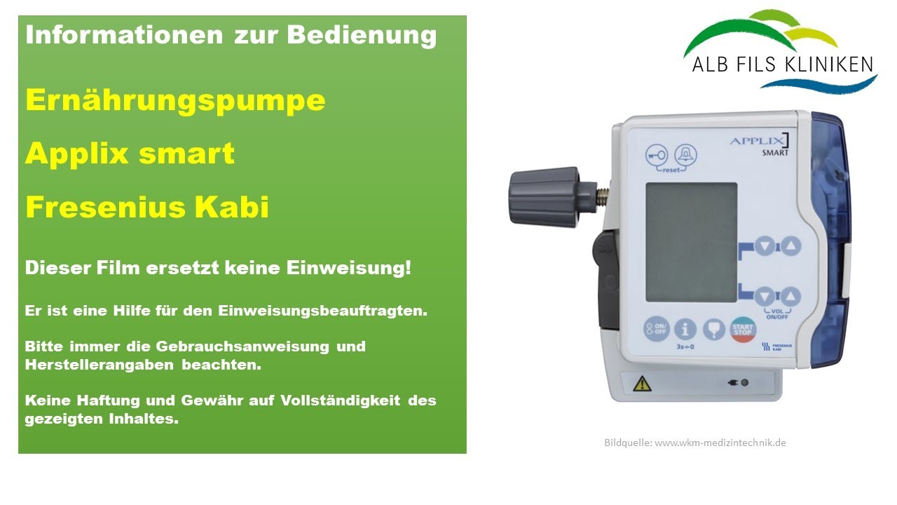 Informationen zur Bedienung der Ernährungspumpe Applix Smart von Fresenius Kabi