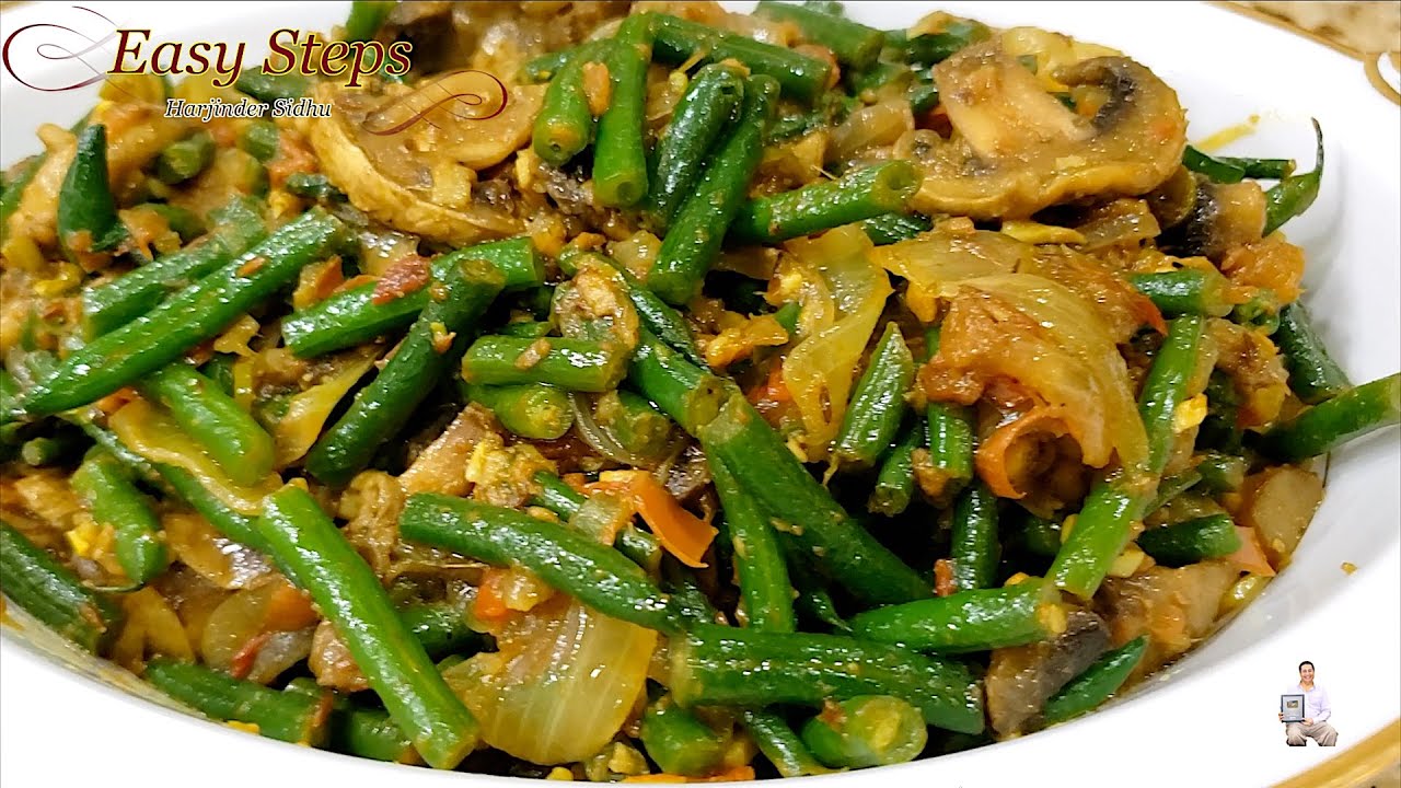 How to cook Mushrooms and French Beans | How to cook French Beans and Mushrooms