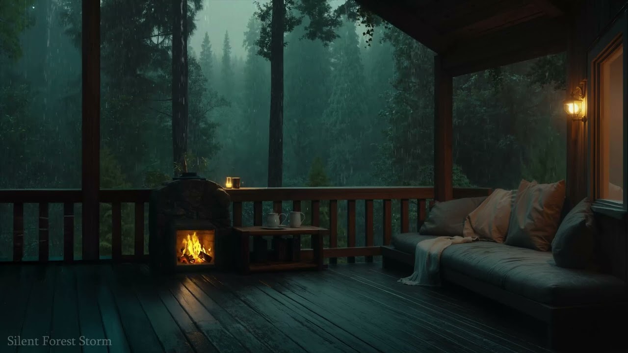 Rain & Fire 🌧️ Quiet Wooden Cabin Deep in the Forest for Relaxing Background Sounds