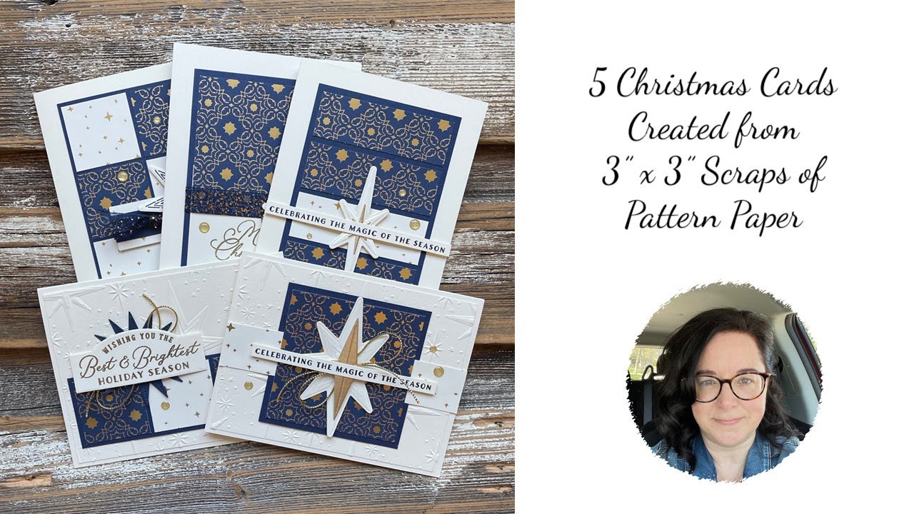 5 Christmas Cards using 3x3 Scraps of Pattern Paper