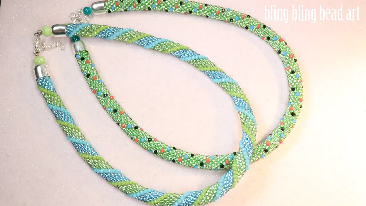 آموزش گردنبند مدل منجوق بافی با کریستال شیک و ساده برای ست crochet  beaded necklace with crystal DIY