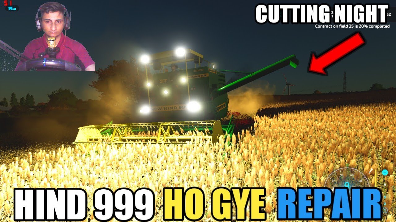 farming simulator 22 0 $ challenge Hindi harvesting at night with hind 999 combine