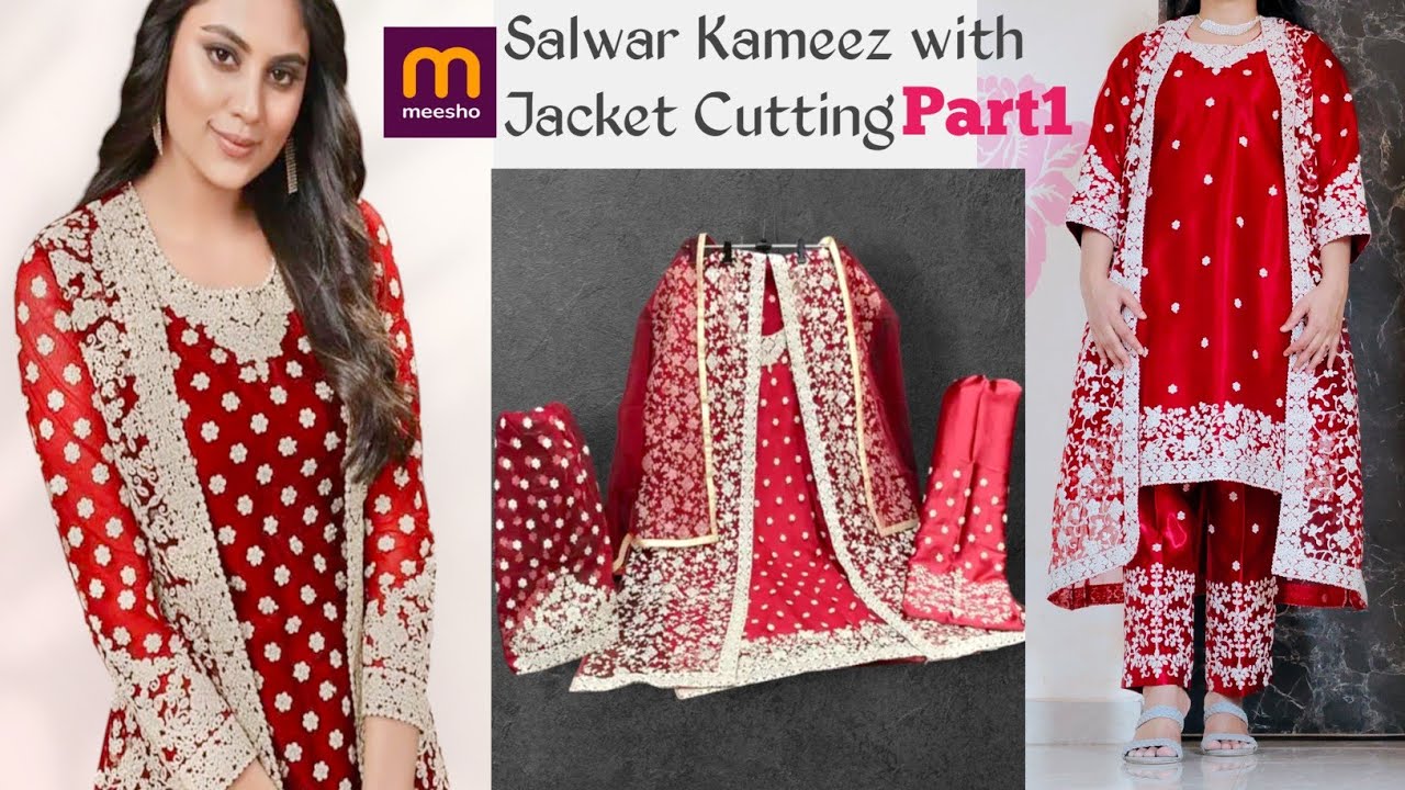 🤗Meesho🥳Designer Salwar Kameez With Jacket Cutting Full Tutorial 👉 Part1/Women long Jacket Cutting