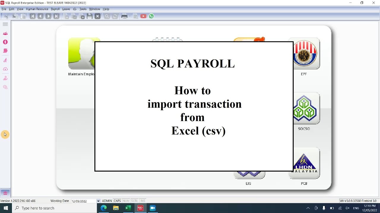 SQL Payroll - Import Transaction from excel