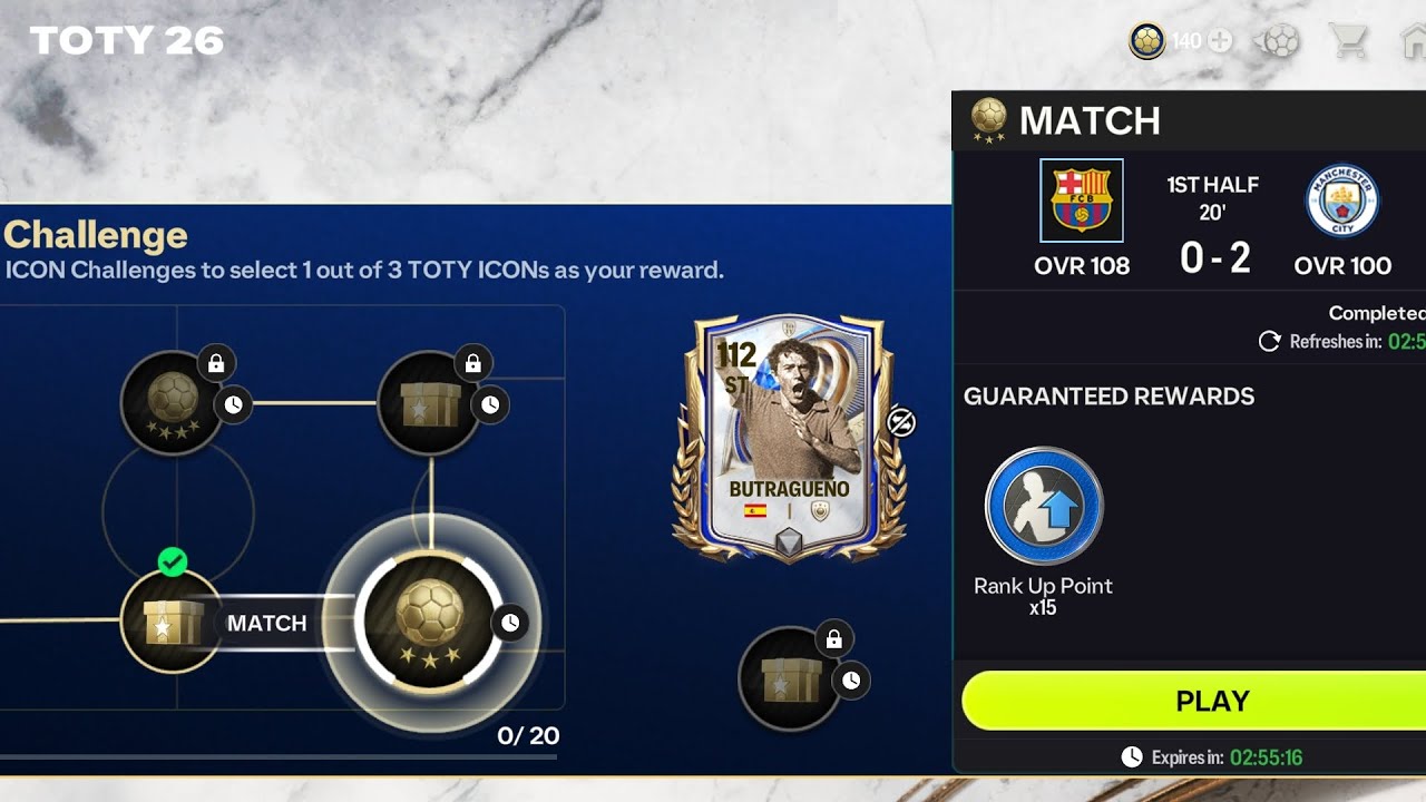 FC Barcelona vs. Manchester City. Toty Icons Challenge. FC Mobile 