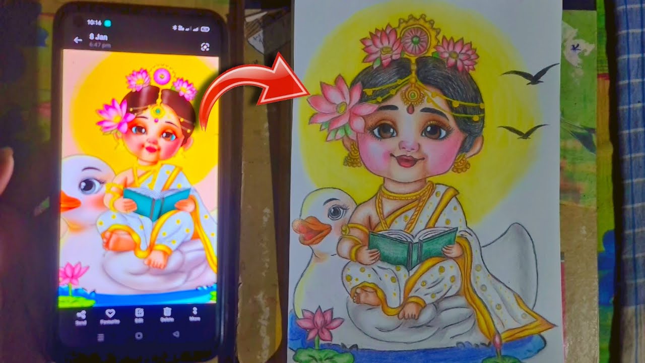 Cute Maa Saraswati Drawing 😍 Maa Saraswati Puja 