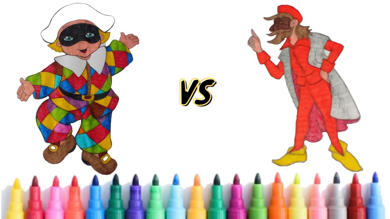 Carnevale bambini - Arlecchino VS Pantalone - Disegni per bambini da colorare