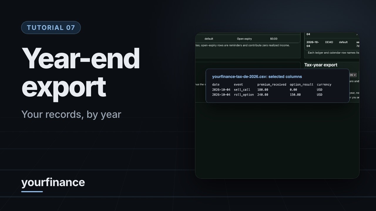 Year-end export in yourfinance: your records by tax year (not tax advice)