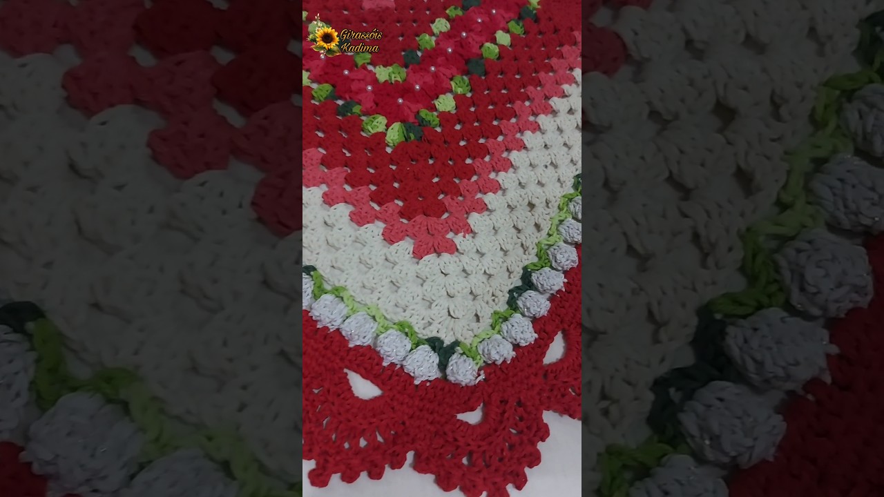 TAPETE DE CROCH&Ecirc; CORA&Ccedil;&Atilde;O ZAYA NAS CORES CRU MELANCIA E VERMELHO