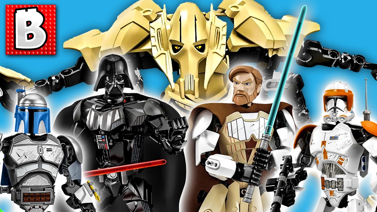 All Six Lego Star Wars Buildable Figures! Grievous Vader Obi-Wan Commander Cody Jango Fett Skywalker