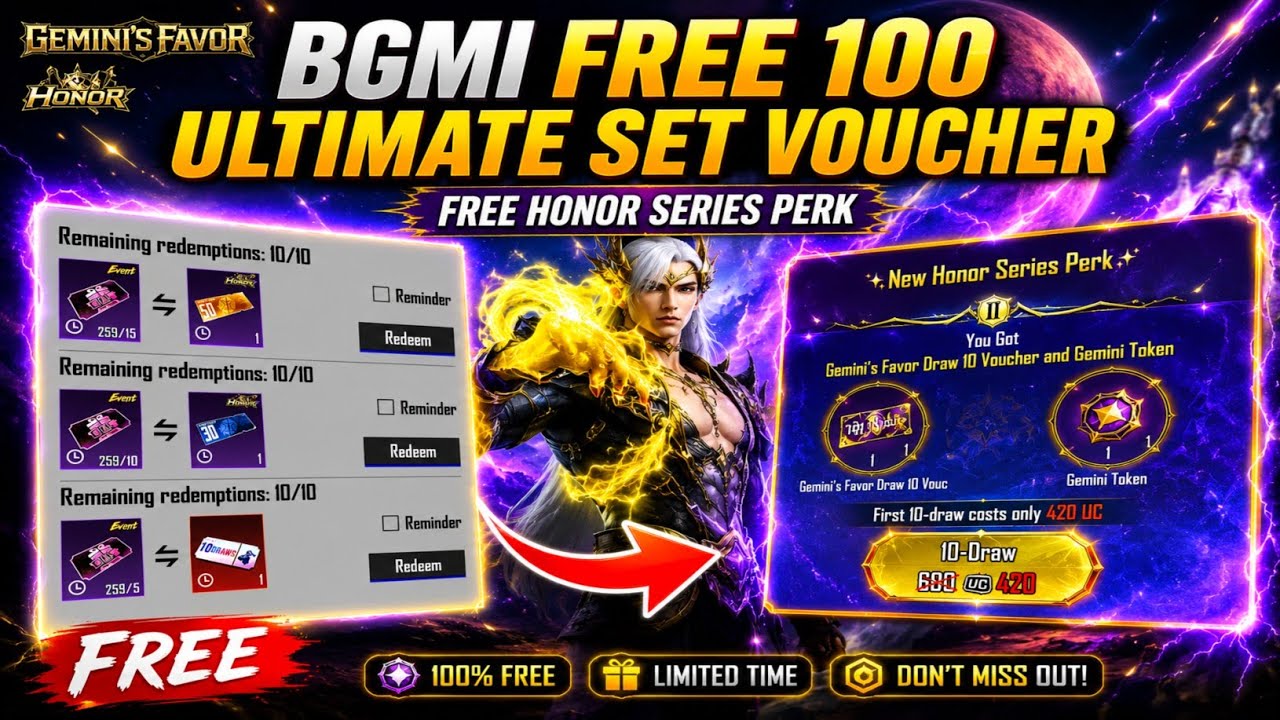 😍BGMI FREE 100 ULTIMATE SET VOUCHER | BIGGEST GLITCH IN BGMI | NEW HONOR SERIES PERK EXPLAINED PUBGM