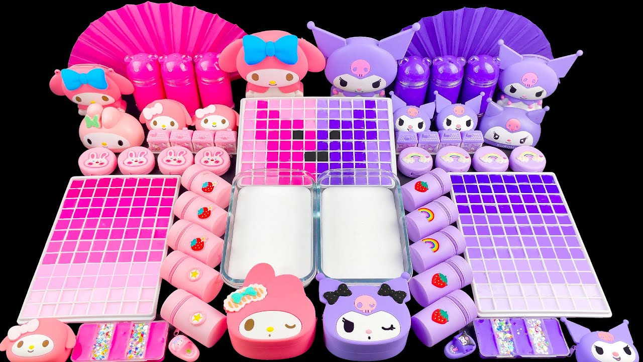 Slime Riasan Pastel 💜💗 Pertarungan Slime antara My Melody dan Kuromi 🌈 ASMR Slime Acak