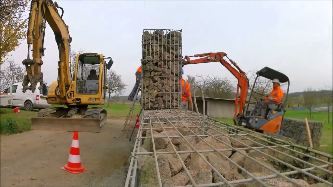 pose d'une clôture en gabion