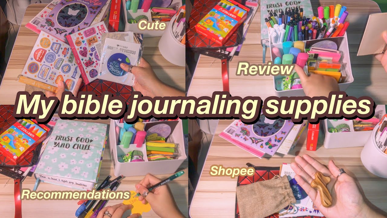 My bible journaling supplies💌:pens, highlighters,stickers,journal,bag,shopee, reviews, stickynotes