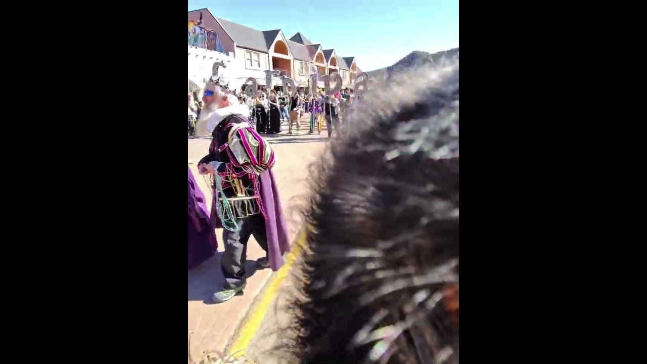 Dennis the Emu in the front of the Carnivale Parade as Jester this year. Manitou Springs Colorado