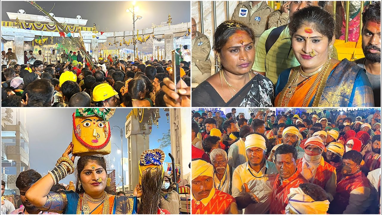 చిలకలగుట్ట నుండి సమ్మక గాధమీదకు సారెల్లమ్మా! Police Gun Salute Massive Crowd | Sammakka LIVE Darshan