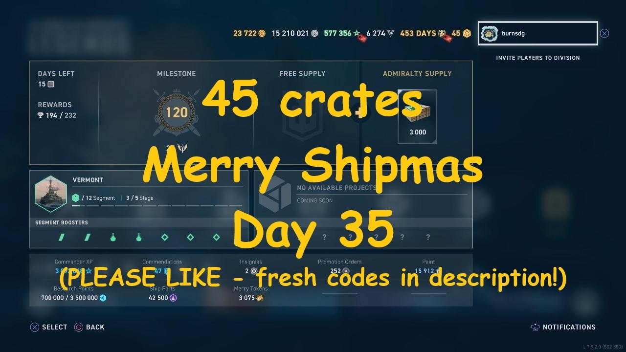 World of Warships: Legends - 45 crates Merry Shipmas Day 35 (new codes!)