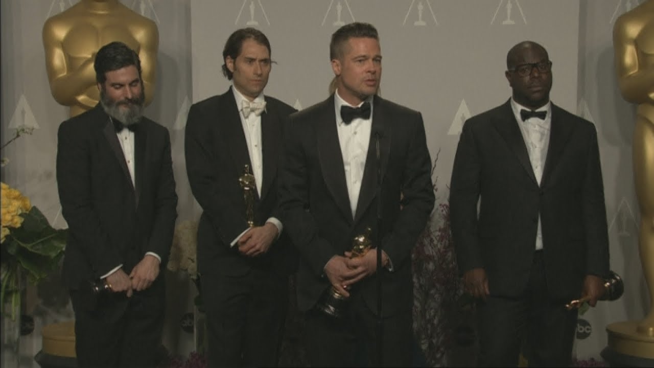 Oscars 2014 Winners Room: Brad Pitt jokes about picking up dog poo before the Oscars
