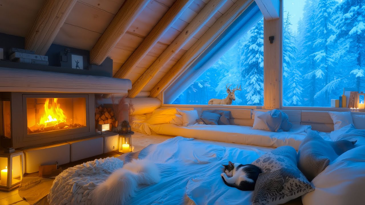 No Ads ❄️ Blizzard Snowstorm & Crackling Fireplace Ambiance for Deep Sleep 😴 Cozy Up in Warmth
