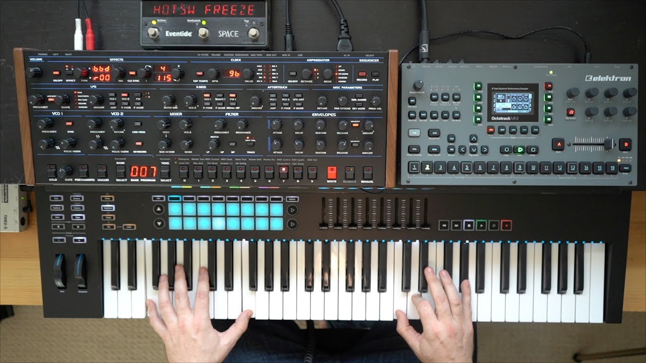 Ambient jam with the Sequential/Oberheim OB-6, Elektron Octatrack MkII, Eventide Space