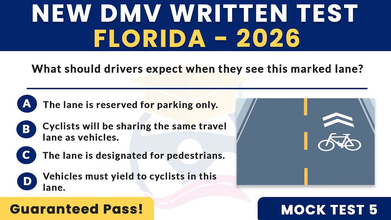 FLORIDA DMV WRITTEN TEST 2026 — FL WRITTEN PRACTICE EXAM (MOCK TEST 5) — DMV HANDBOOK QUESTIONS