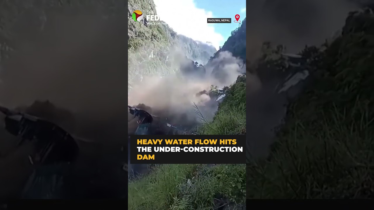 Floodwaters overwhelm under-construction dam in Nepal's Rasuwa | #shorts