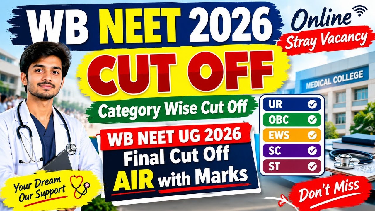 WB NEET 2026 Online Stray Vacancy Final Cut Off Category Wise AIR & Marks | UR OBC EWS SC ST