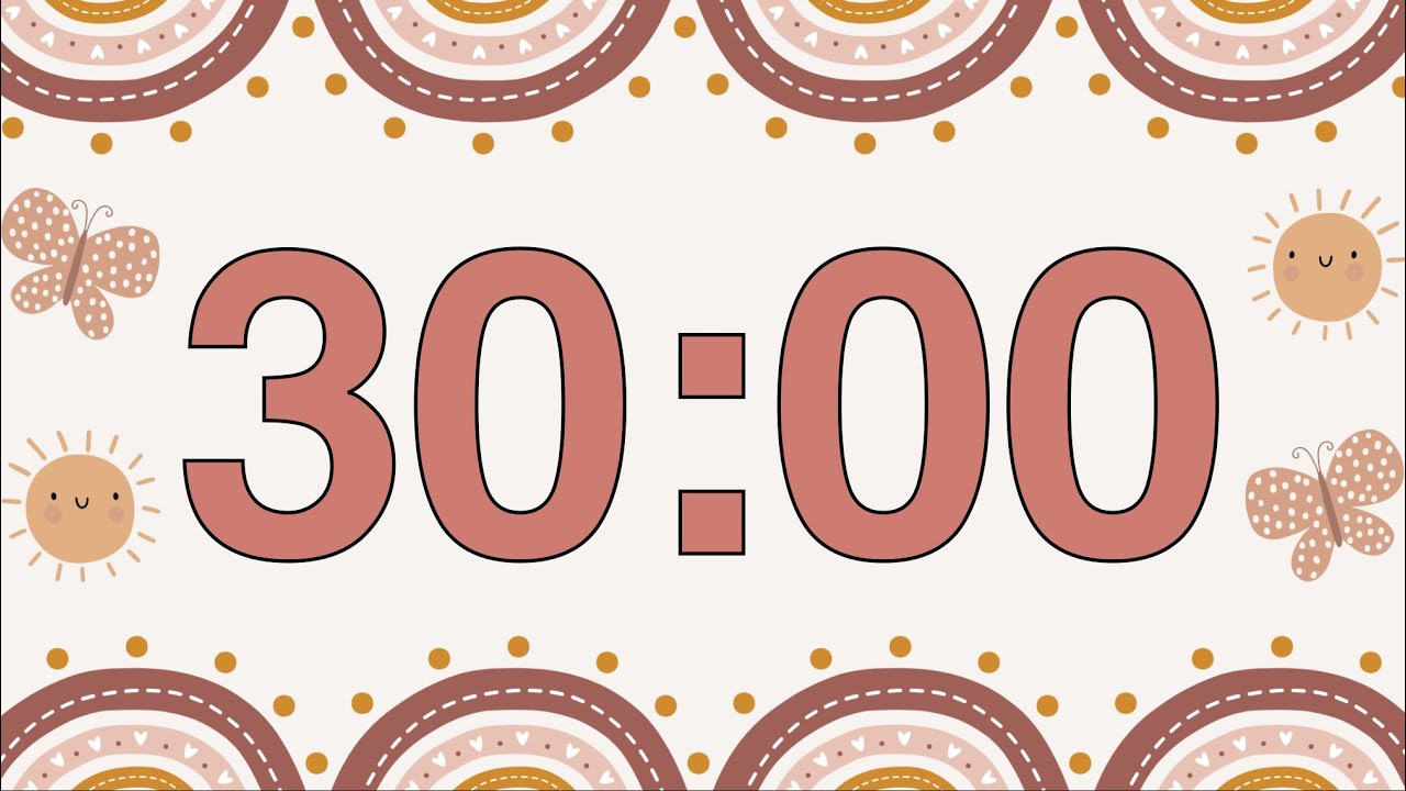30 Minute Happy Boho Rainbow Classroom Timer (Calm Bell Alarm at End, No Music)