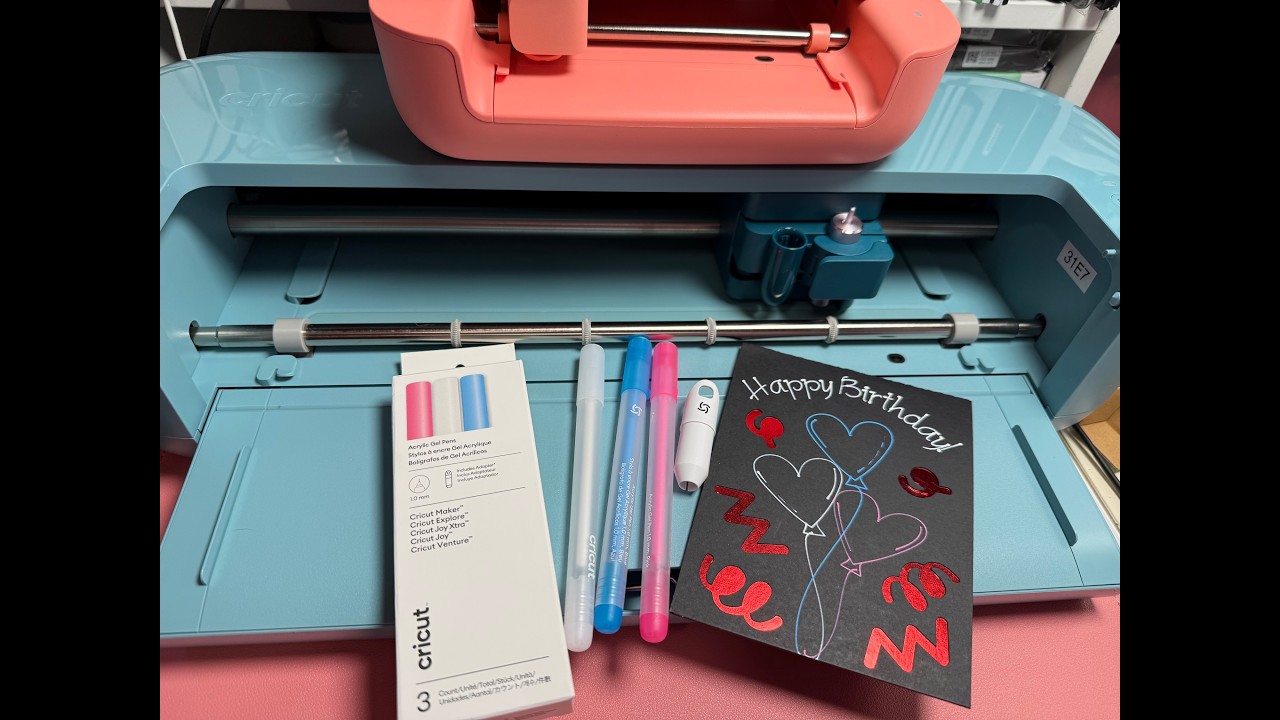 Cricut Explore 5 Teal Unbox and Acrylic Gel Pen Card project
