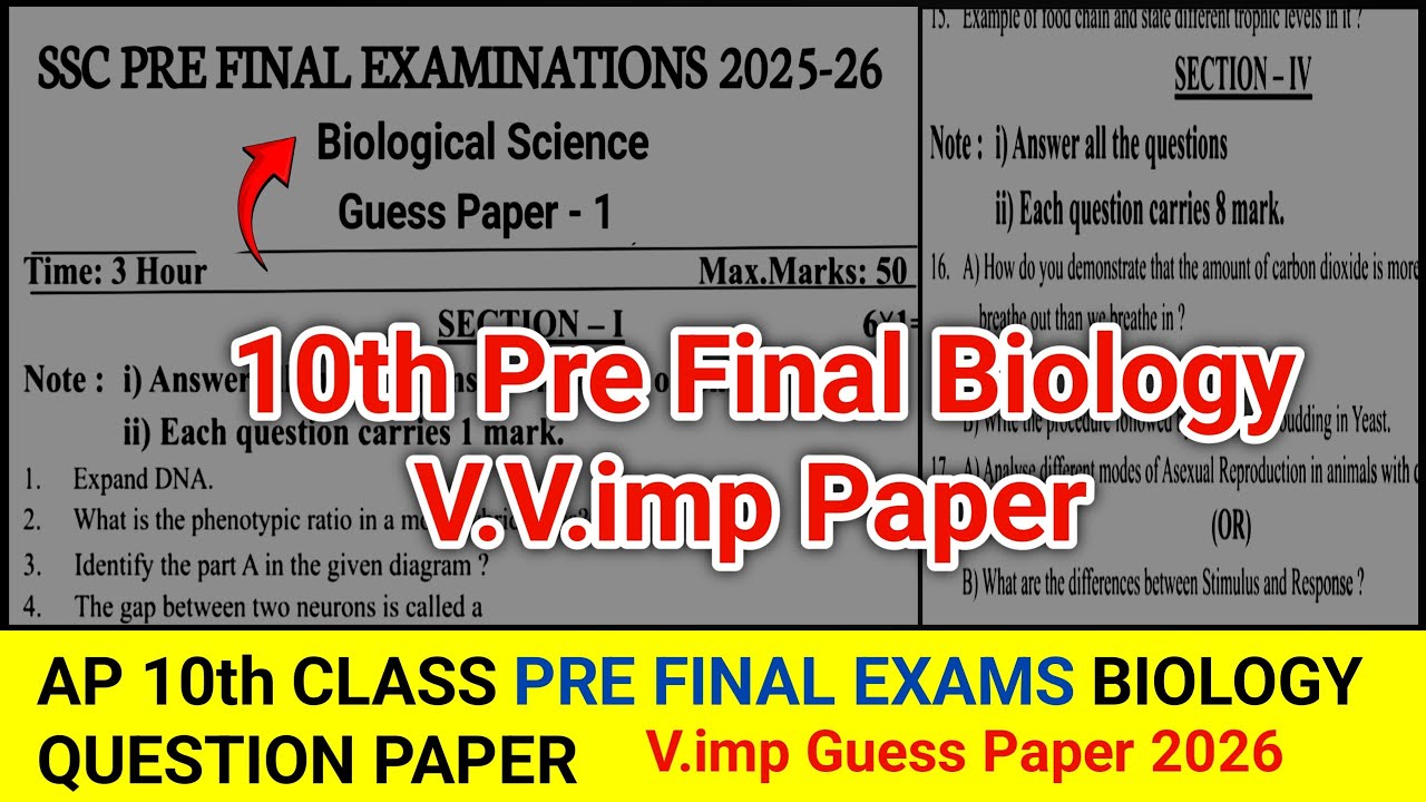 Ap 10th Pre Final Exams 2026 Biology Paper | ap 10th pre final biology 💯💯 V.imp paper
