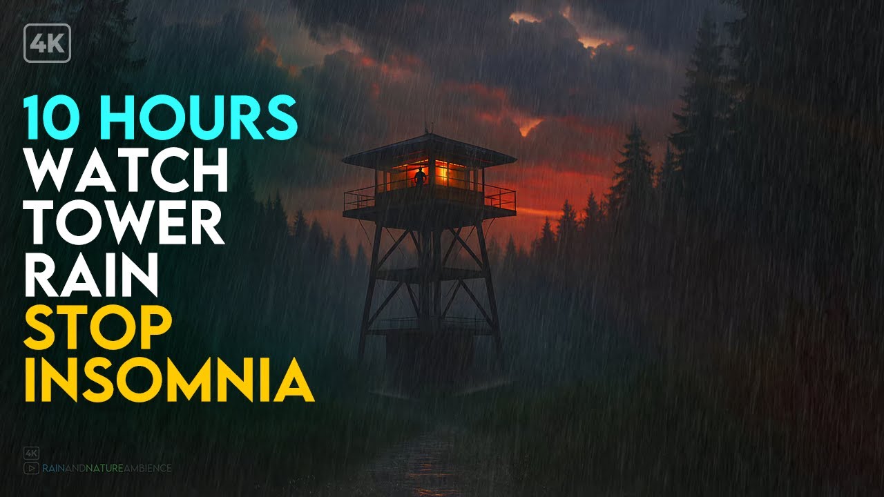 Forest Watchtower in Heavy Rain 🌧️ | 10 Hours of Rain Sounds for Sleep, Relaxation & Focus