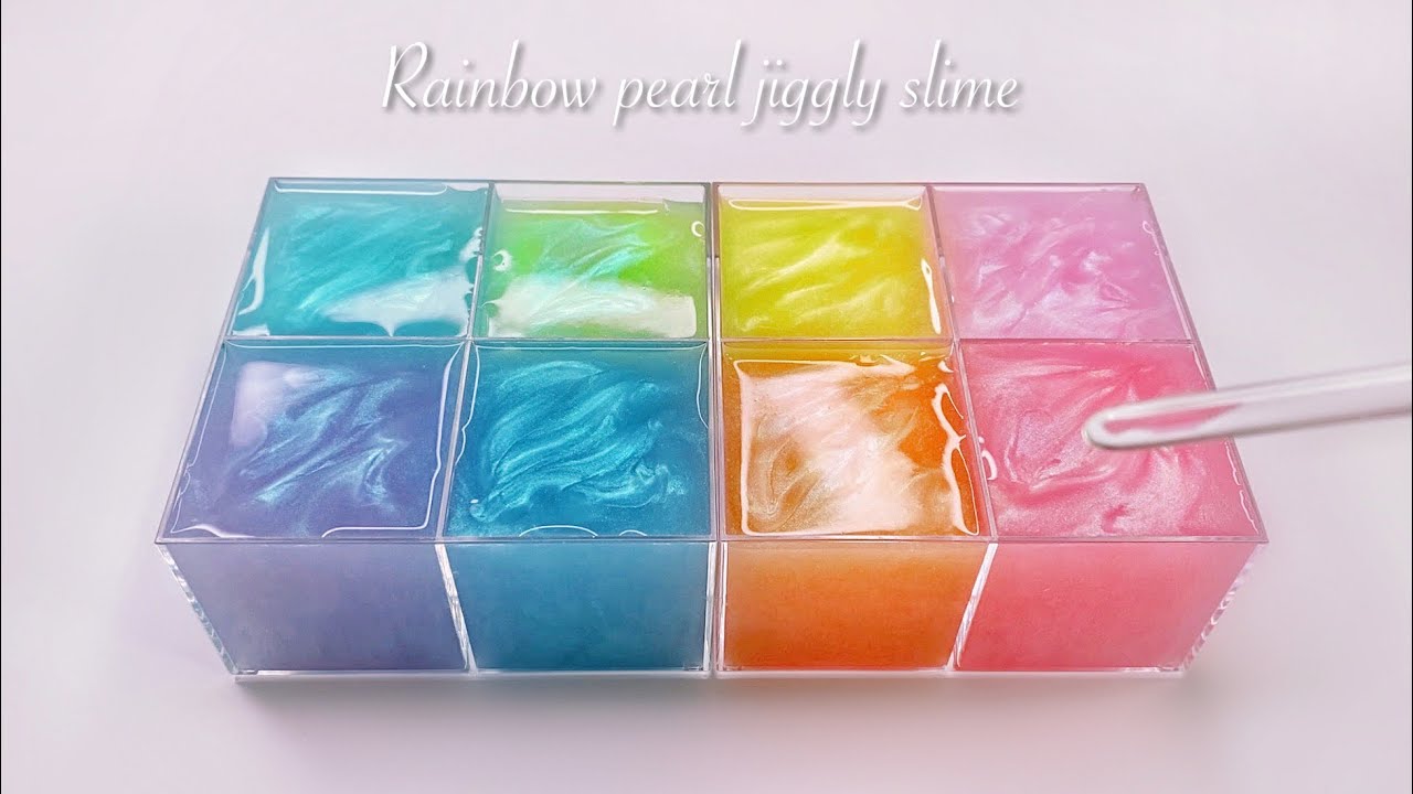 【ASMR】🌈パールレインボースライムパレット🎨✨【音フェチ】Rainbow pearl jiggly slime 레인보우 진주 슬라임