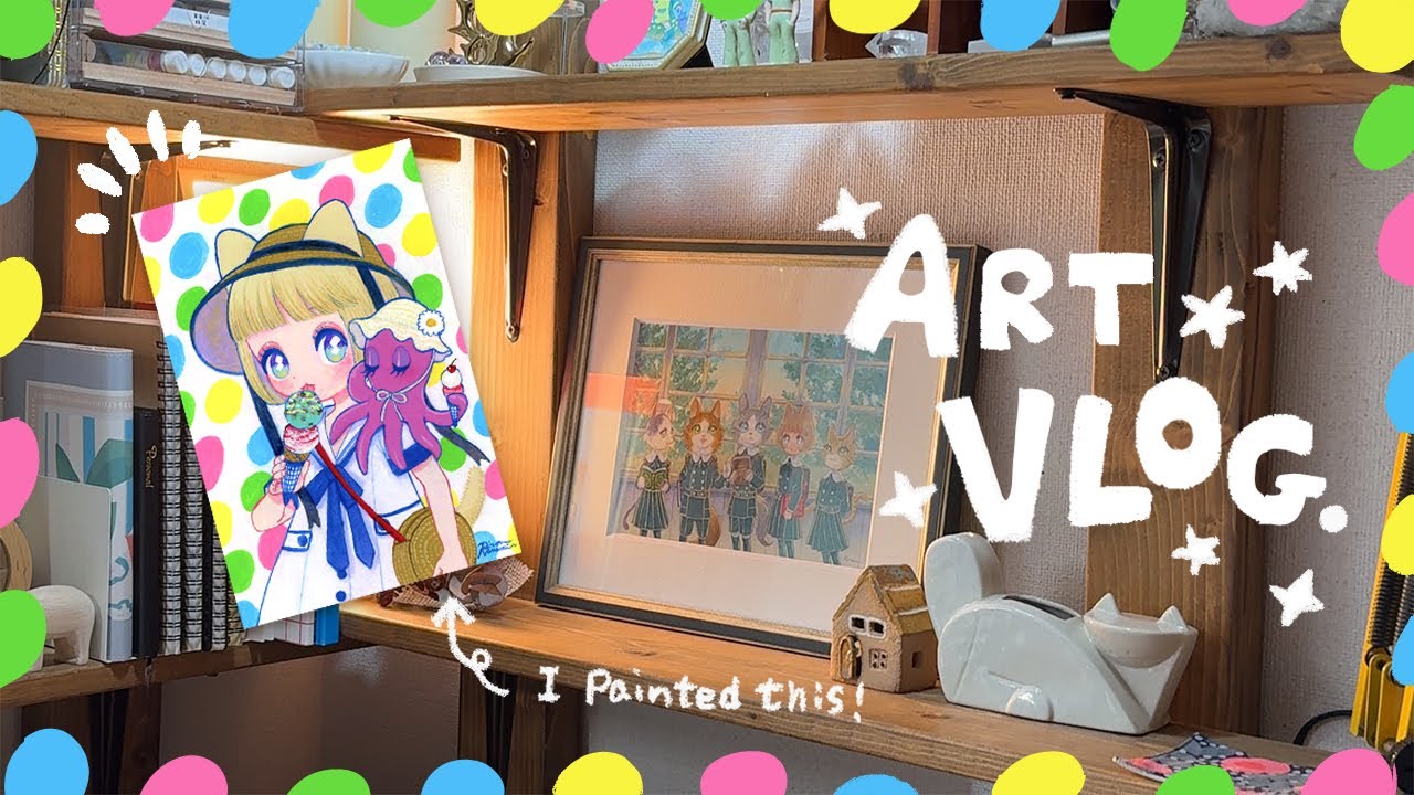 【自己紹介＆メイキング】アクリルガッシュで描く夏の絵｜My First Art Vlog / Painting Timelapse