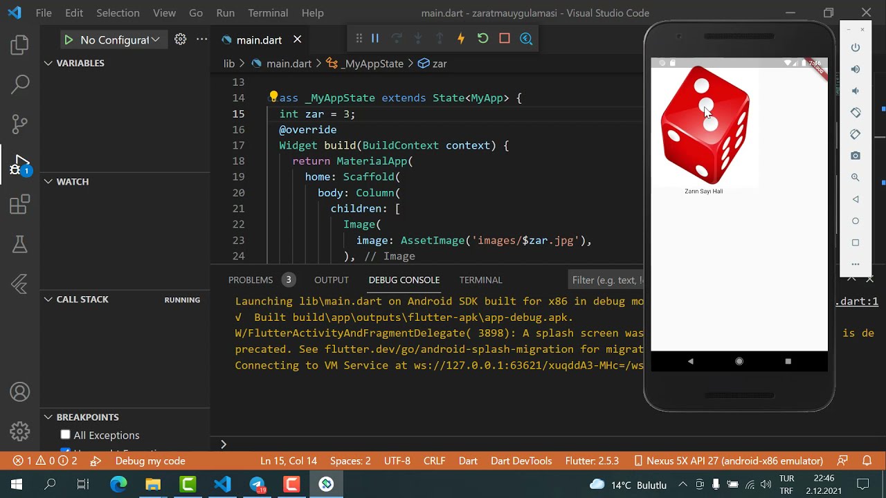 Flutter - Statefull Widget  ve Zar Atma Örneği