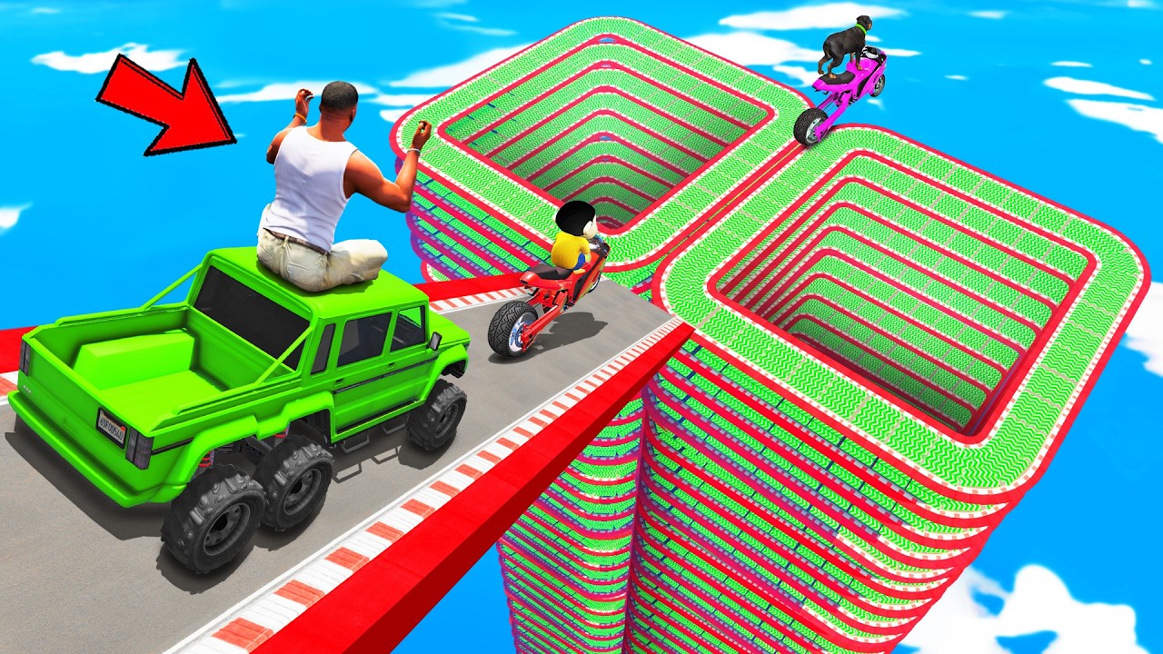SHINCHAN AND FRANKLIN WENT INTO THE MULTI LEVEL SQUARE SPEED BOOSTER ROAD PARKOUR CHALLENGE GTA 5