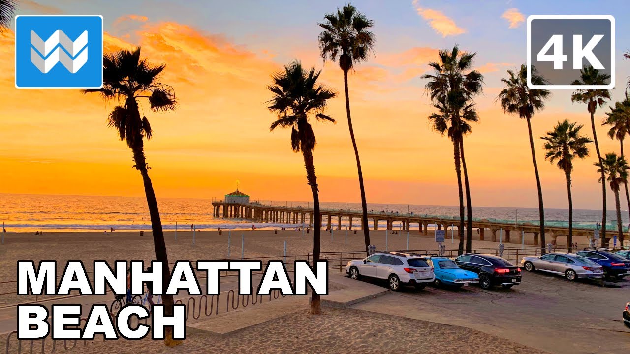 [4K] Sunset at Manhattan Beach Pier in South Bay California USA - Walking Tour 🎧 Binaural Sound