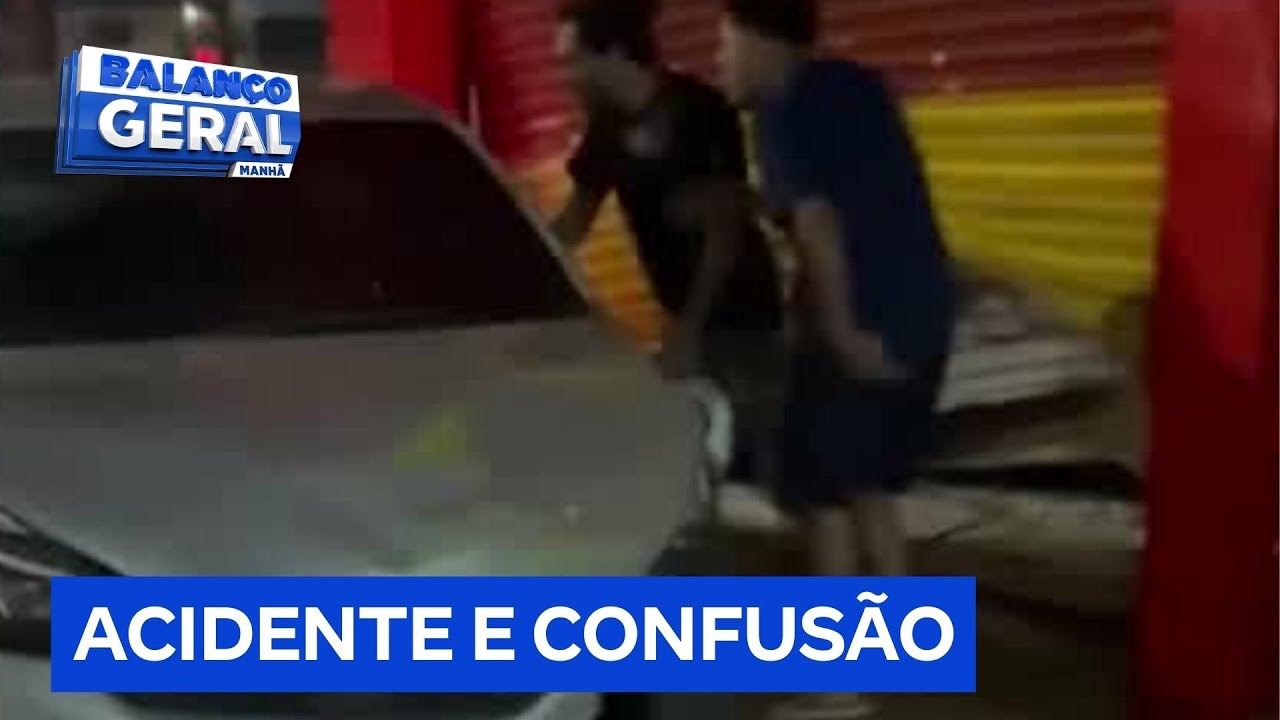 Motorista atropela motociclista, atinge loja e é impedido de fugir por testemunhas
