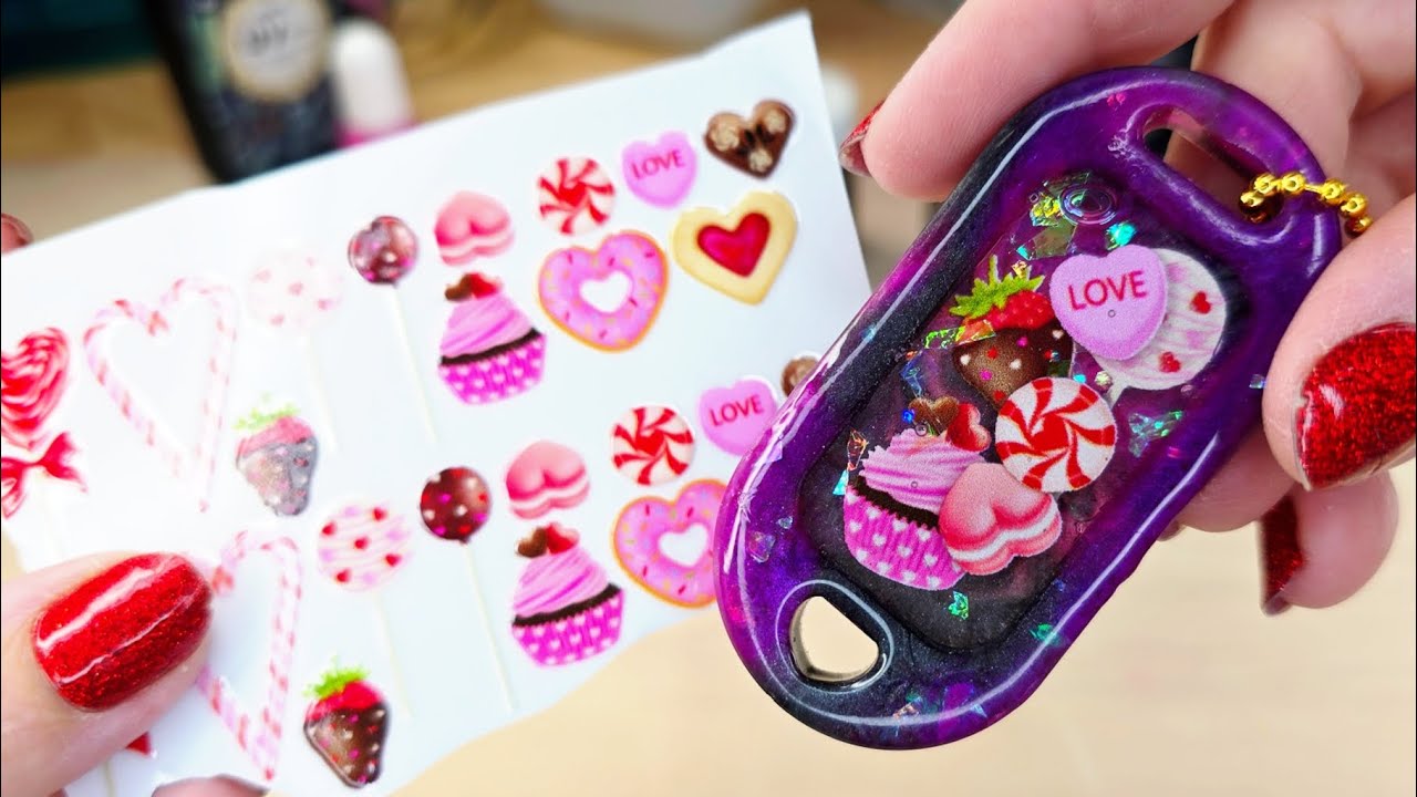 DIY Candy Heart UV Resin Shaker Keychain | Valentine Sweet Treat Craft