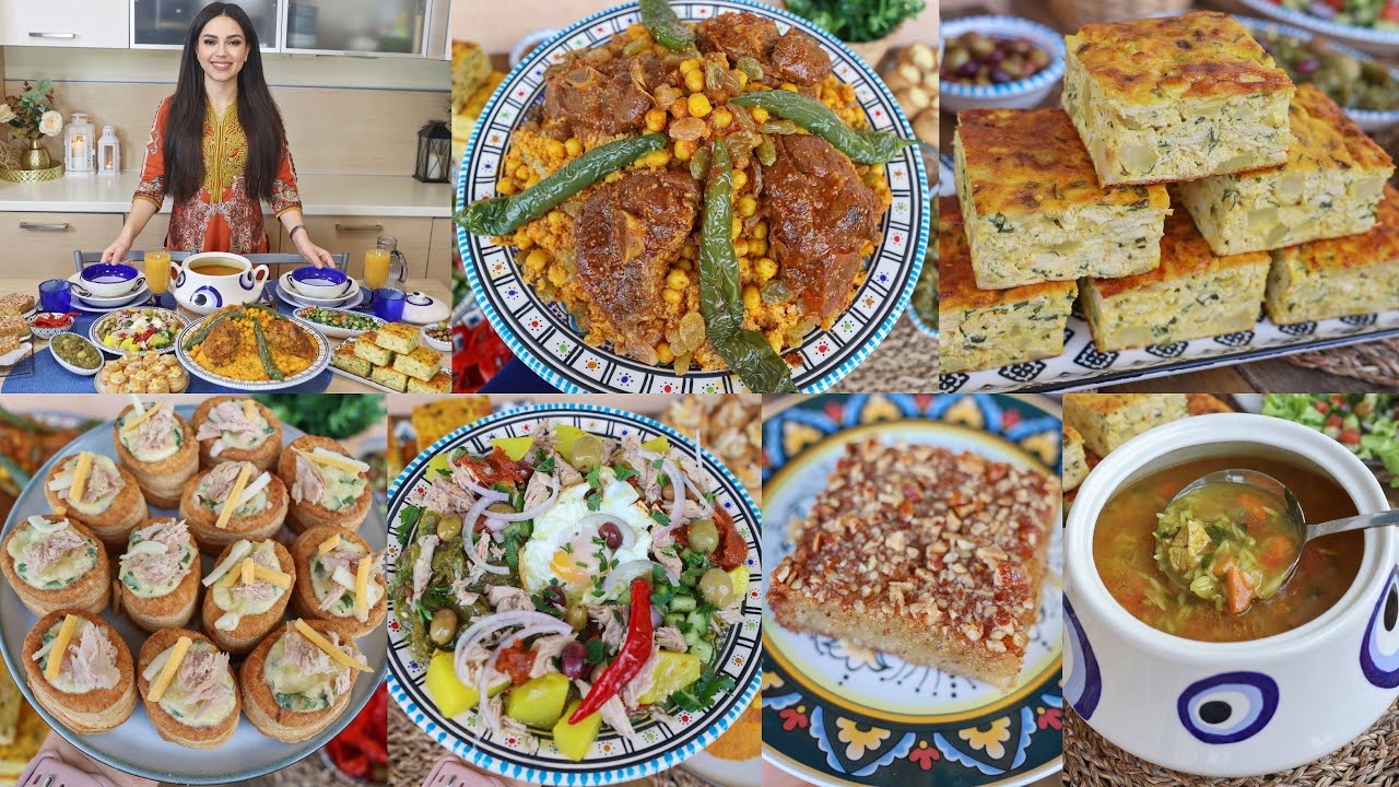 طاولة ليلة النص من رمضان🌙كسكسي الأعراس بالعلوش-طاجين دجاج وجبن-صحن تونسي-شربة زعرة-هريسة لوز❤️