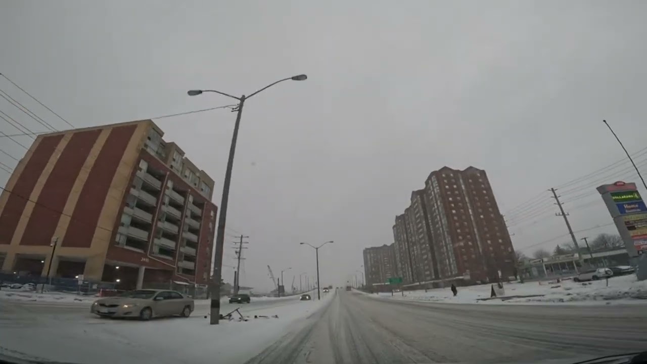 Snow Driving Tour to Kennedy Subway Station. Scarborougg, Toronto. Canada