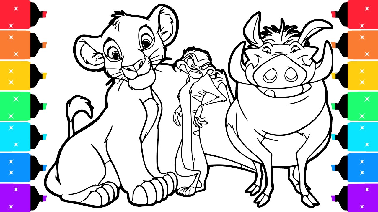 The Lion King Coloring Pages | Coloring Simba Meets Timon and Pumba