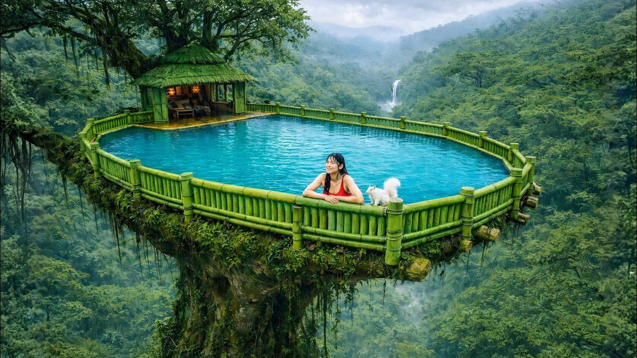 My Summer Holiday 100 Days Building a Bamboo Infinity Pool on Top of a 300ft Tree (ASMR)