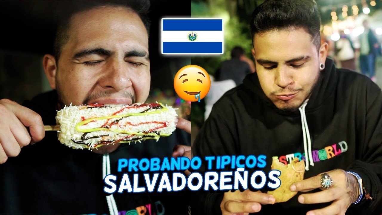 PROBANDO COMIDAS TÍPICAS de EL SALVADOR *COMIDA CALLEJERA* 🇸🇻😱 ¿QUE TÁL ME PARECIÓ? 🤤