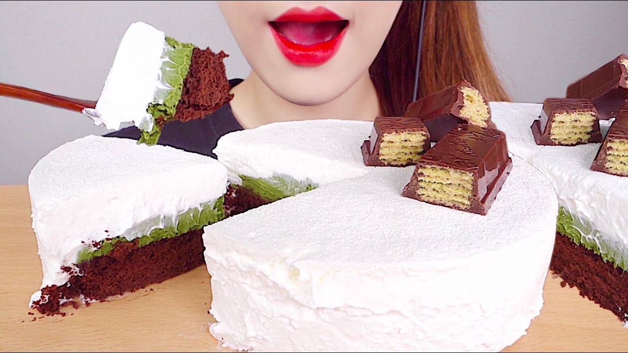 ASMR 오설록 스노우 녹차 초코케이크 먹방 GREEN TEA CHOCOLATE CAKE MUKBANG eating sounds
