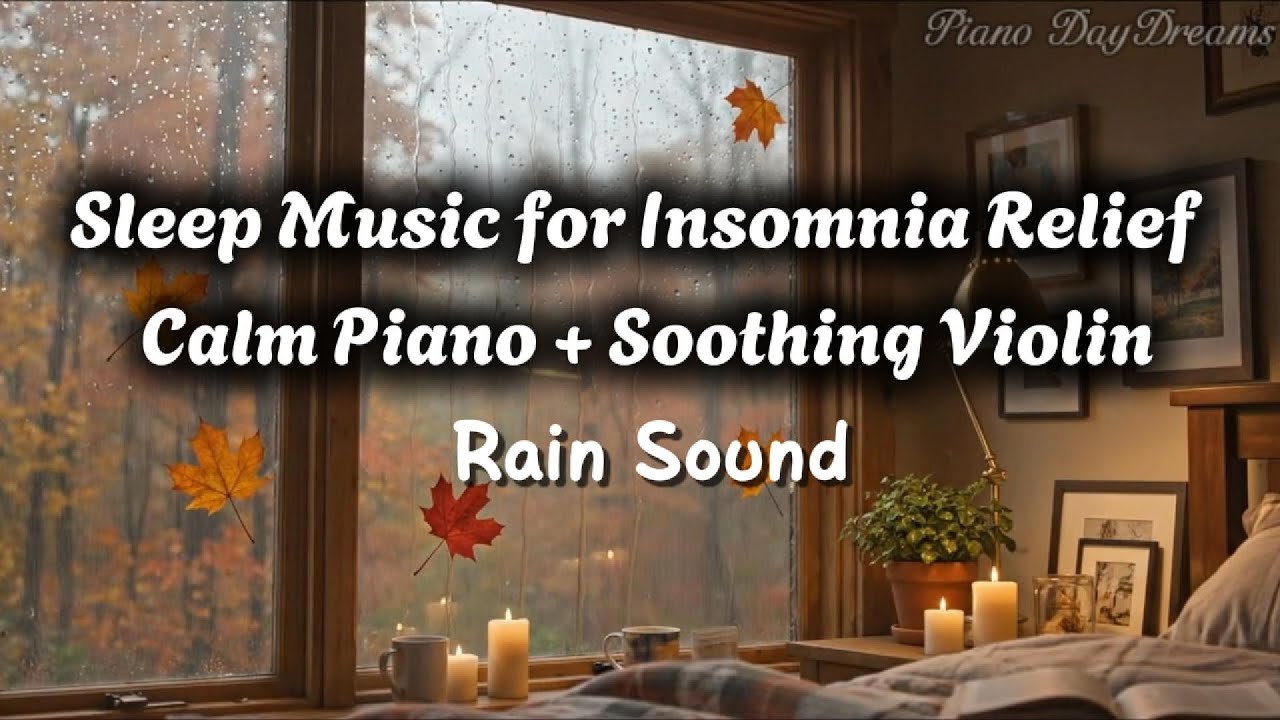Sleep Music for Insomnia Relief Calm Piano + Soothing Violin With Rain Sound