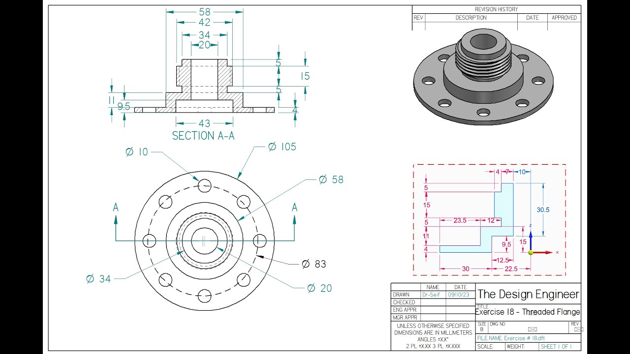 Solid Edge 2023 Tutorial - Exercise #18 - Threaded  Flange